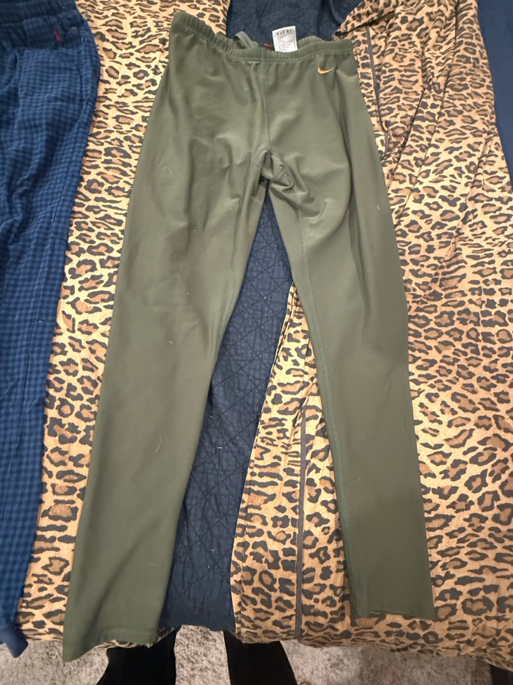 Vintage Y2K Nike Olive Green Track Pants Red Swoosh